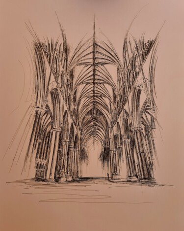 Dibujo titulada "Cathédrale 18/3/21" por Karl Robial, Obra de arte original, Tinta