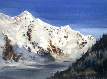 Painting titled "Mountainscape #14" by Eugenia Gorbacheva, Original Artwork, Watercolor