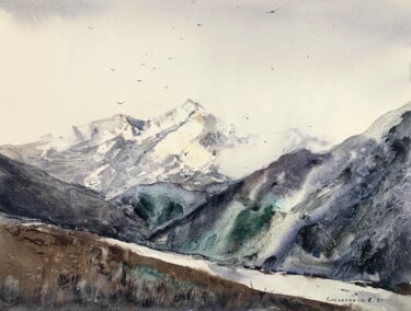 Pintura intitulada "Mountainscape #17" por Eugenia Gorbacheva, Obras de arte originais, Aquarela