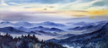 Schilderij getiteld "Purple mountains" door Eugenia Gorbacheva, Origineel Kunstwerk, Aquarel