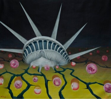Schilderij getiteld "Fragile freedom" door Dam Tung, Origineel Kunstwerk, Olie