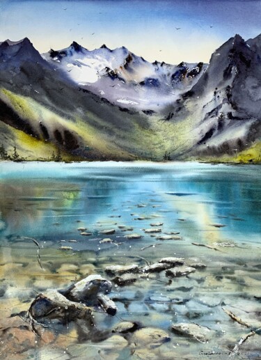 Painting titled "Mountainscape #21" by Eugenia Gorbacheva, Original Artwork, Watercolor