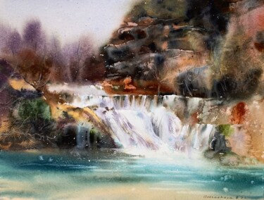 Painting titled "Waterfall #4" by Eugenia Gorbacheva, Original Artwork, Watercolor