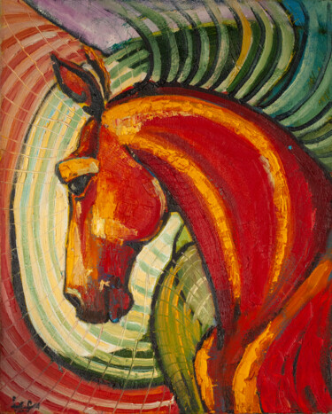 ""My Red horse"" başlıklı Tablo Fefa Koroleva tarafından, Orijinal sanat, Petrol Ahşap Sedye çerçevesi üzerine monte edilmiş