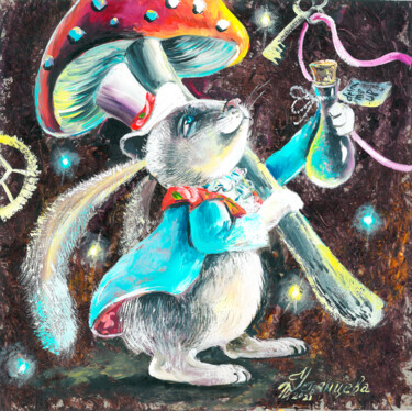 Painting titled "Rabbit from Wonderl…" by Tatyana Ustyantseva, Original Artwork, Oil