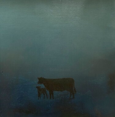 Картина под названием "Cow and baby" - Elena Troyanskaya, Подлинное произведение искусства, Масло Установлен на Деревянная п…