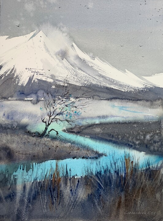 Peinture intitulée "Mountainscape #24" par Eugenia Gorbacheva, Œuvre d'art originale, Aquarelle