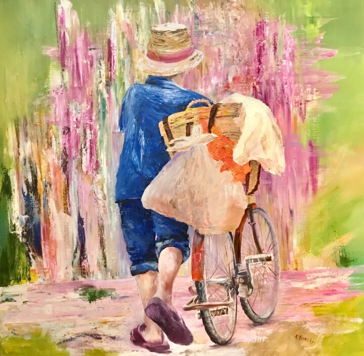 Malerei mit dem Titel "Près du vélo" von Patricia Blanchet-Olivier, Original-Kunstwerk, Öl