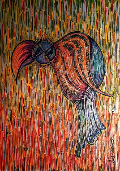 Dessin intitulée "Wild Bird" par Ewa Dura, Œuvre d'art originale, Marqueur