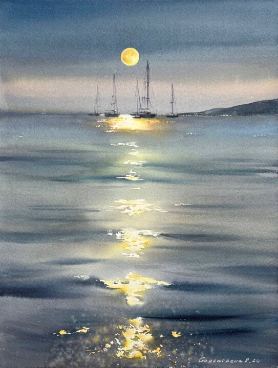 Картина под названием "In the moonlight #5" - Eugenia Gorbacheva, Подлинное произведение искусства, Акварель