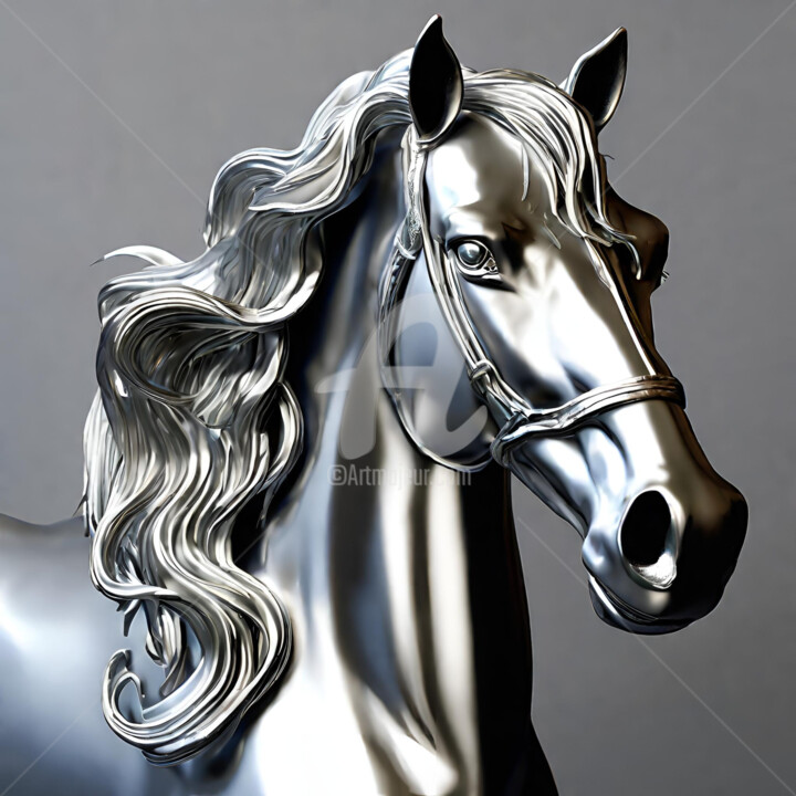 Digitale Kunst getiteld "Silver Horse" door Reskatorsilver, Origineel Kunstwerk, Digitale afdruk