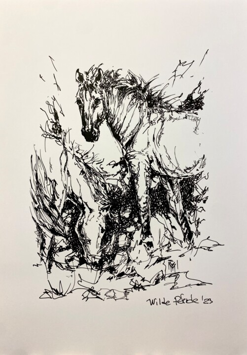 图画 标题为“Wilde Pferde” 由Lia Lemberg, 原创艺术品, 墨