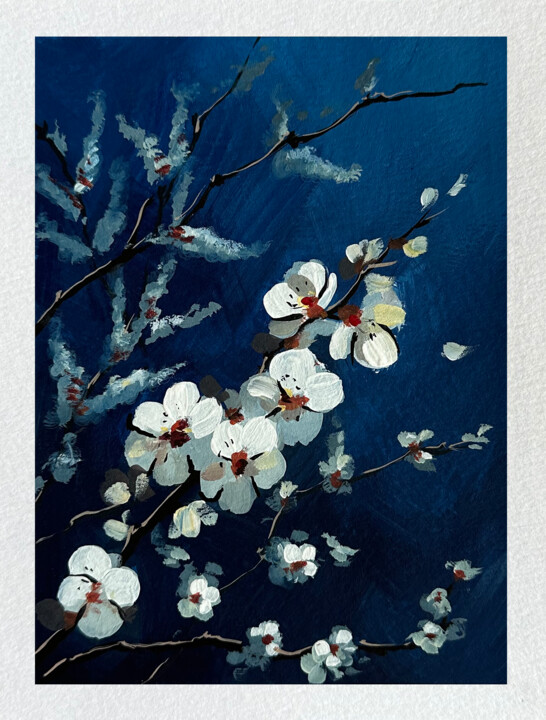 Painting titled "Apricot bloom" by Viktoriia Derbaba, Original Artwork, Gouache