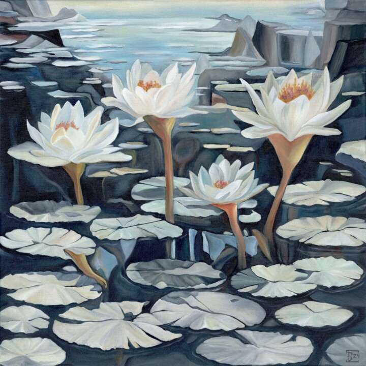 ""Water Lilies"" başlıklı Tablo Olga Bogoyavlenskaya (Melamorisa) tarafından, Orijinal sanat, Petrol
