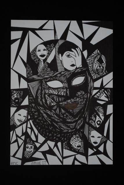 Disegno intitolato "Masquerade" da Eric Amiel, Opera d'arte originale