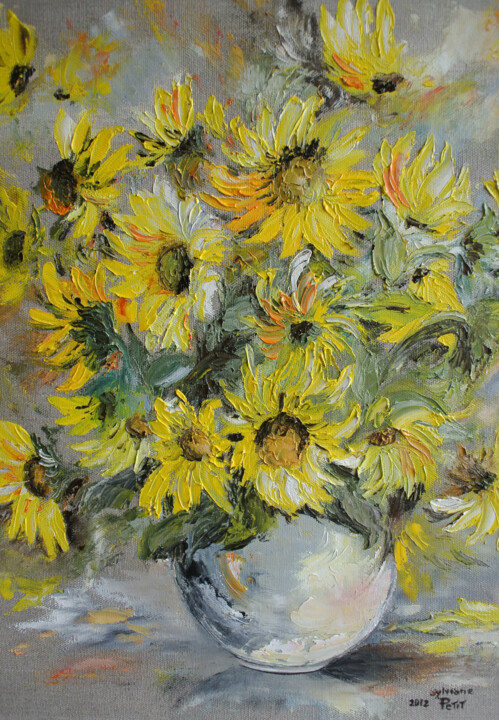 Peinture intitulée "Tournesols" par Sylviane Petit, Œuvre d'art originale, Huile