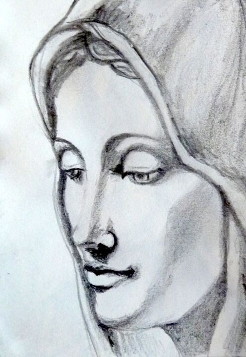 Dessin intitulée "Sainte II" par Edith Bos Boyer (EDITH DONC), Œuvre d'art originale, Crayon