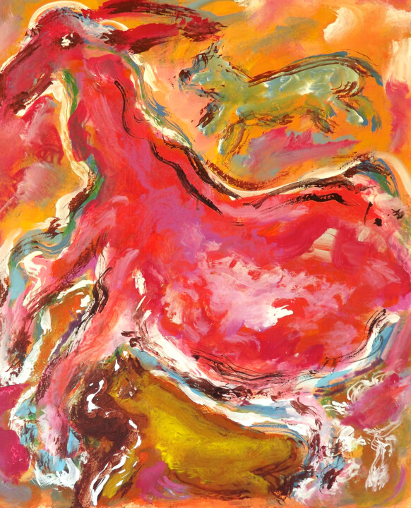 Pintura intitulada "0708-15-ane-rouge-6…" por Claudine Gregoire, Obras de arte originais, Acrílico