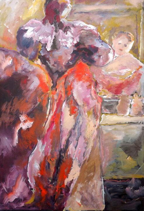 Schilderij getiteld "0730-16-robe-rouge-…" door Claudine Gregoire, Origineel Kunstwerk, Acryl
