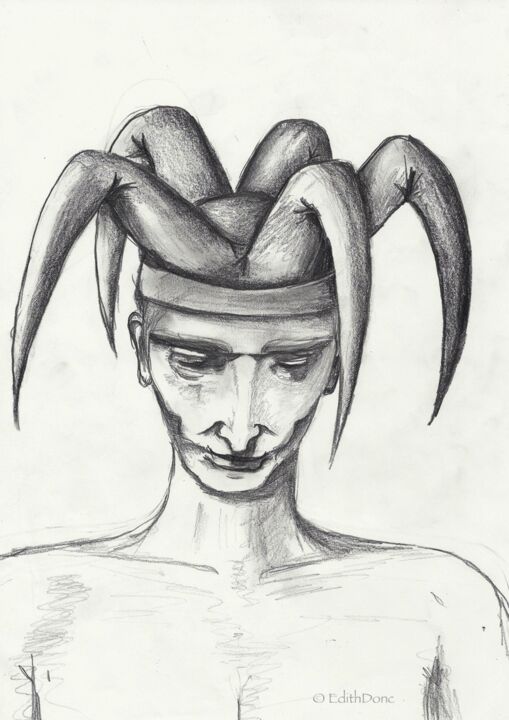 Drawing titled "Joker" by Edith Bos Boyer (EDITH DONC), Original Artwork, Pencil