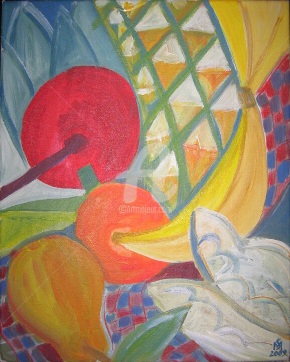 Painting titled "Fruteira na mesa" by Msart, Original Artwork, Acrylic