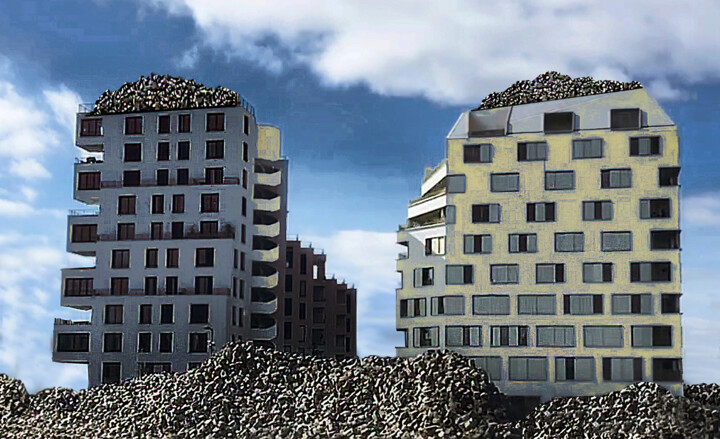 Digital Arts titled "Pavés d'immeubles." by Philippe Renou, Original Artwork, Photo Montage