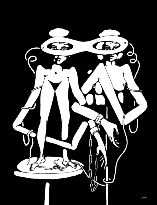 Dessin intitulée "Un couple d'enfer -…" par Philippe Renou, Œuvre d'art originale, Encre