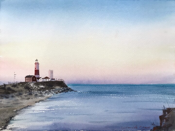 Pintura intitulada "Lighthouse, New Zea…" por Eugenia Gorbacheva, Obras de arte originais, Aquarela