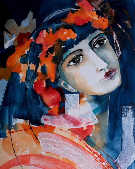 Painting titled "Carmen 12" by Véronique Piaser-Moyen, Original Artwork, Watercolor Mounted on Cardboard