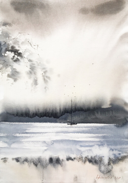 Картина под названием "Northern seascape #2" - Eugenia Gorbacheva, Подлинное произведение искусства, Акварель