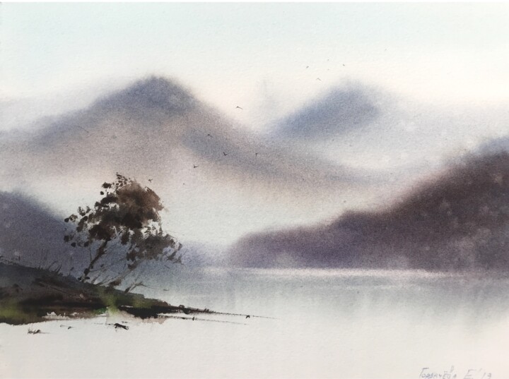 Картина под названием "Asian landscape #4" - Eugenia Gorbacheva, Подлинное произведение искусства, Акварель