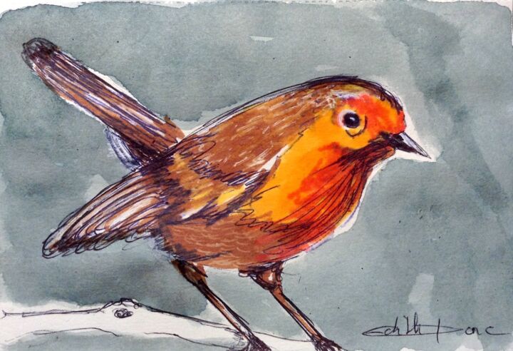 Drawing titled "Petit oiseau" by Edith Bos Boyer (EDITH DONC), Original Artwork, Marker