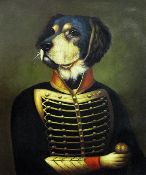 Painting titled "Poncelet dog #008" by James Shang, Original Artwork, Oil Mounted on Wood Stretcher frame