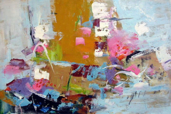 Painting titled "Color 001" by Yakir Zendo, Original Artwork, Oil Mounted on Wood Stretcher frame