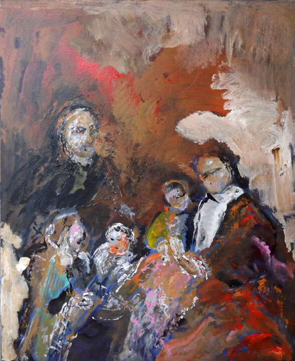 Peinture intitulée "Famille d'après REM…" par Claudine Gregoire, Œuvre d'art originale, Acrylique