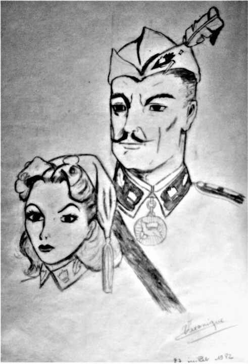 Drawing titled "Couple impérial" by Véronique Lachenal, Original Artwork, Pencil