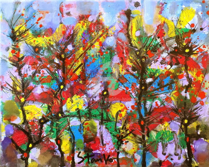 Painting titled "Absrtact landscape-…" by Stanislav Bojankov, Original Artwork, Acrylic