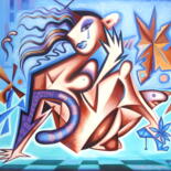 Pintura intitulada "The blue Ocean's me…" por Kaola Oty, Obras de arte originais, Acrílico