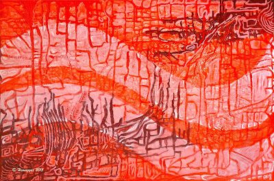 Abstract painting with wave like lines varying red paints SIXTY SHADES OF RED,  Copyright Hemu Aggarwal, 2015