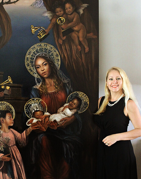 Irina Shchukina with Sagrada Familia Beyonce Black is King featured painting.