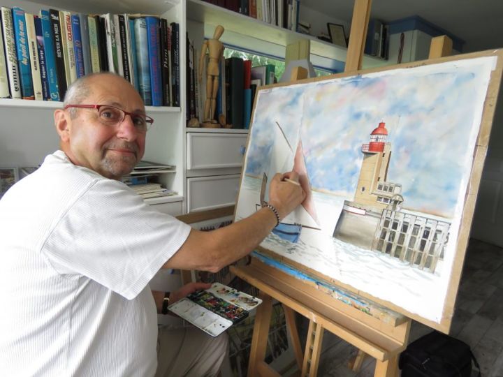 Patrick Bigeon peint des tableaux sur le thème de la marine, une de ses passions, depuis 27 ans.