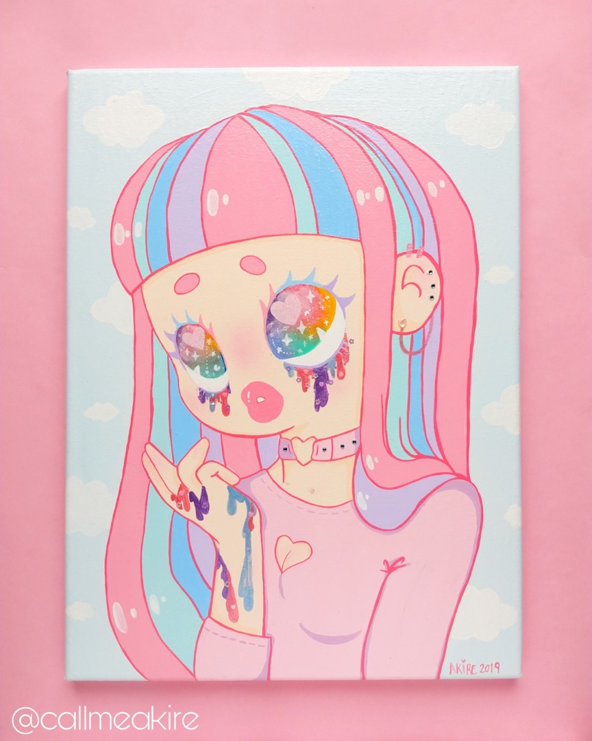 Rainbow Kawaii Acrylic Painting On Canva, Pintura por Akire Artmajeur