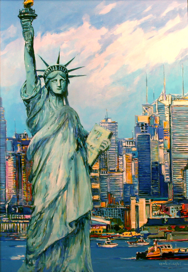 New York, Statue Of Liberty, Painting by Piotr Rembielinski | Artmajeur