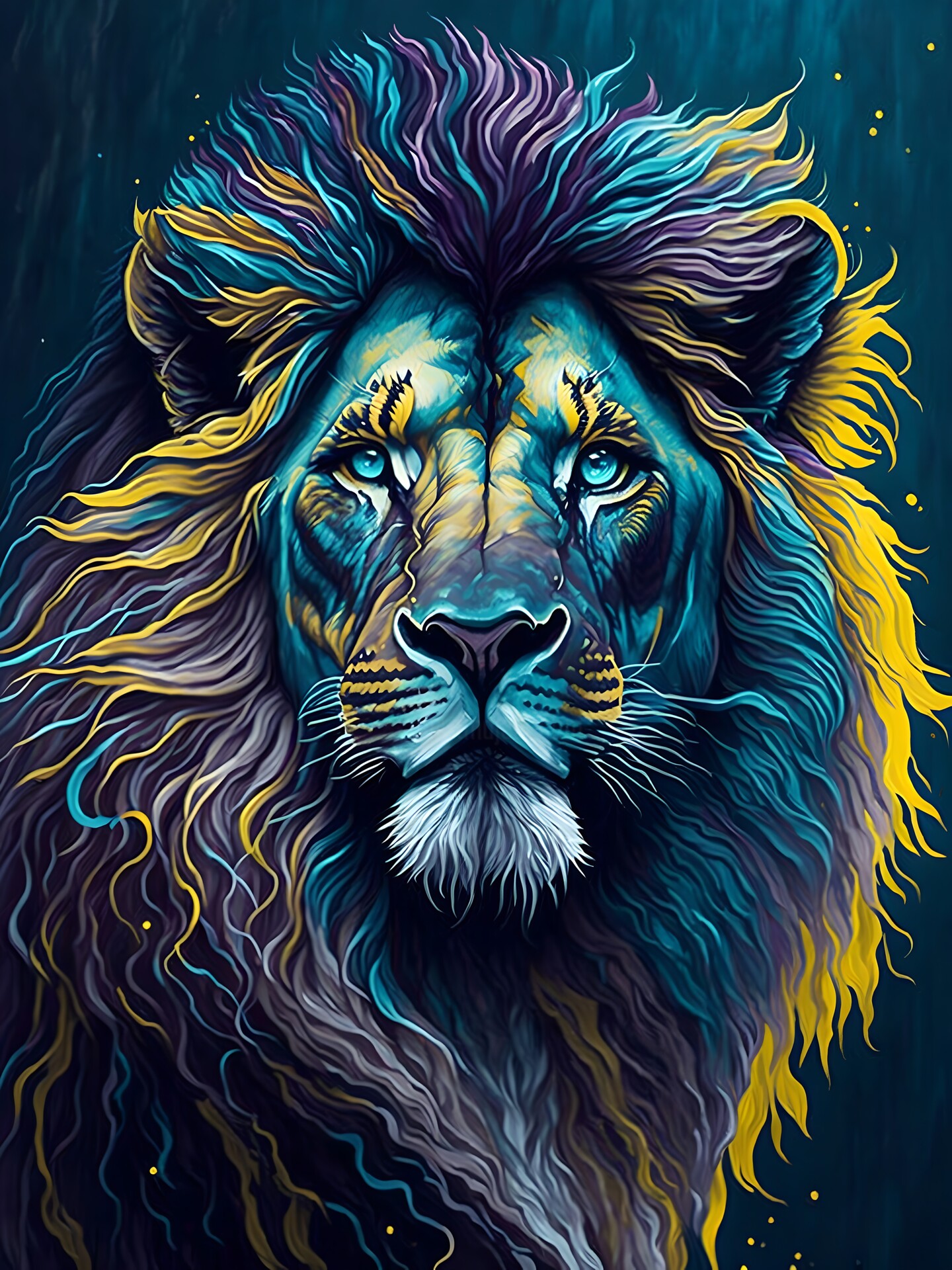 Elegant portrait pose of a lion painting style