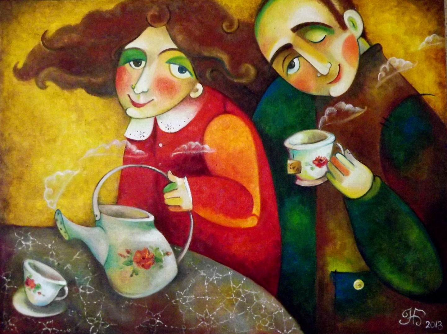 Картины художников чаепитие. Белорусская художница Настуля Балыш. Картина чаепитие.