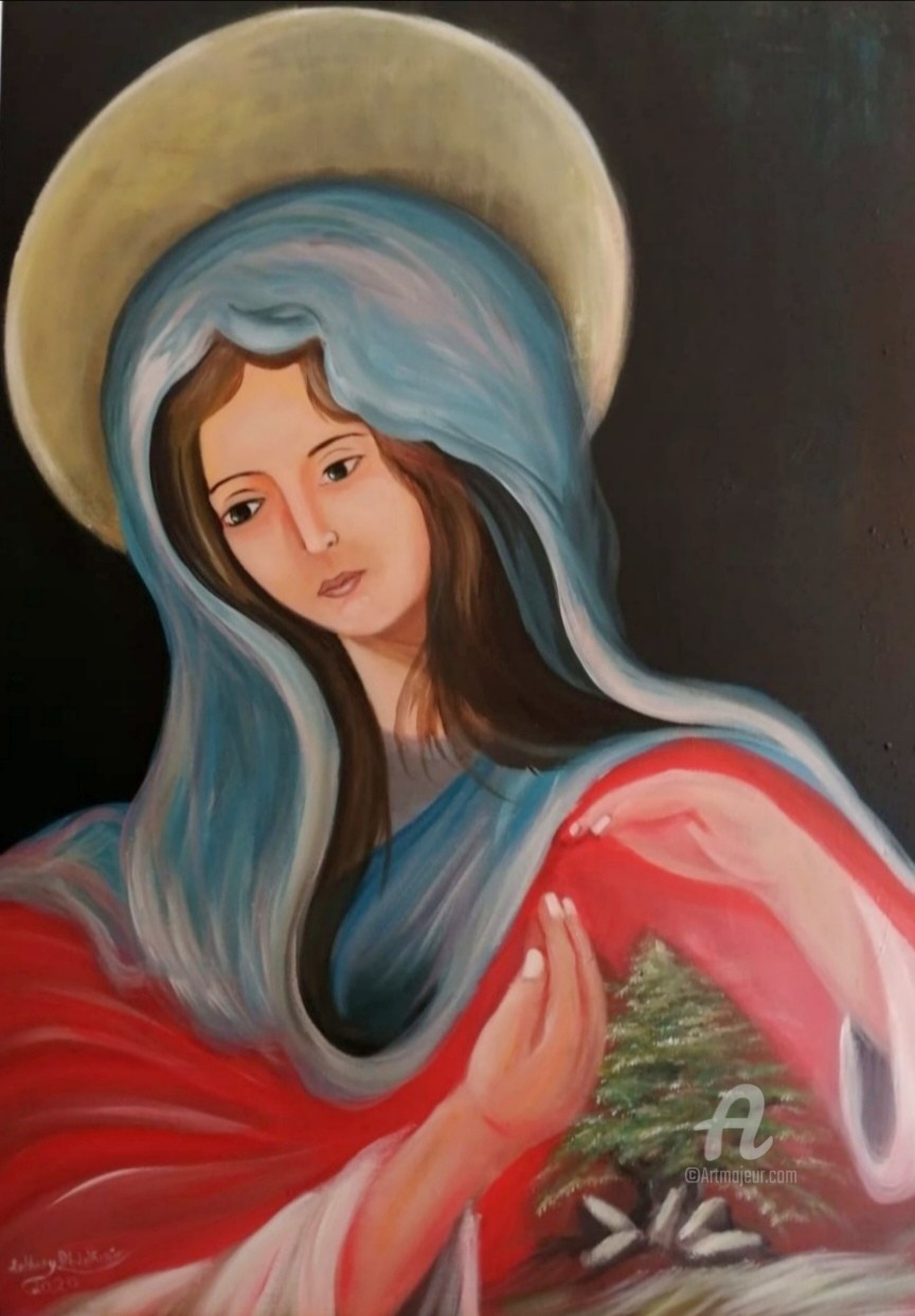 La Sainte Vierge Bénissant Le Cèdre Du L, Painting by Anthony Abdel
