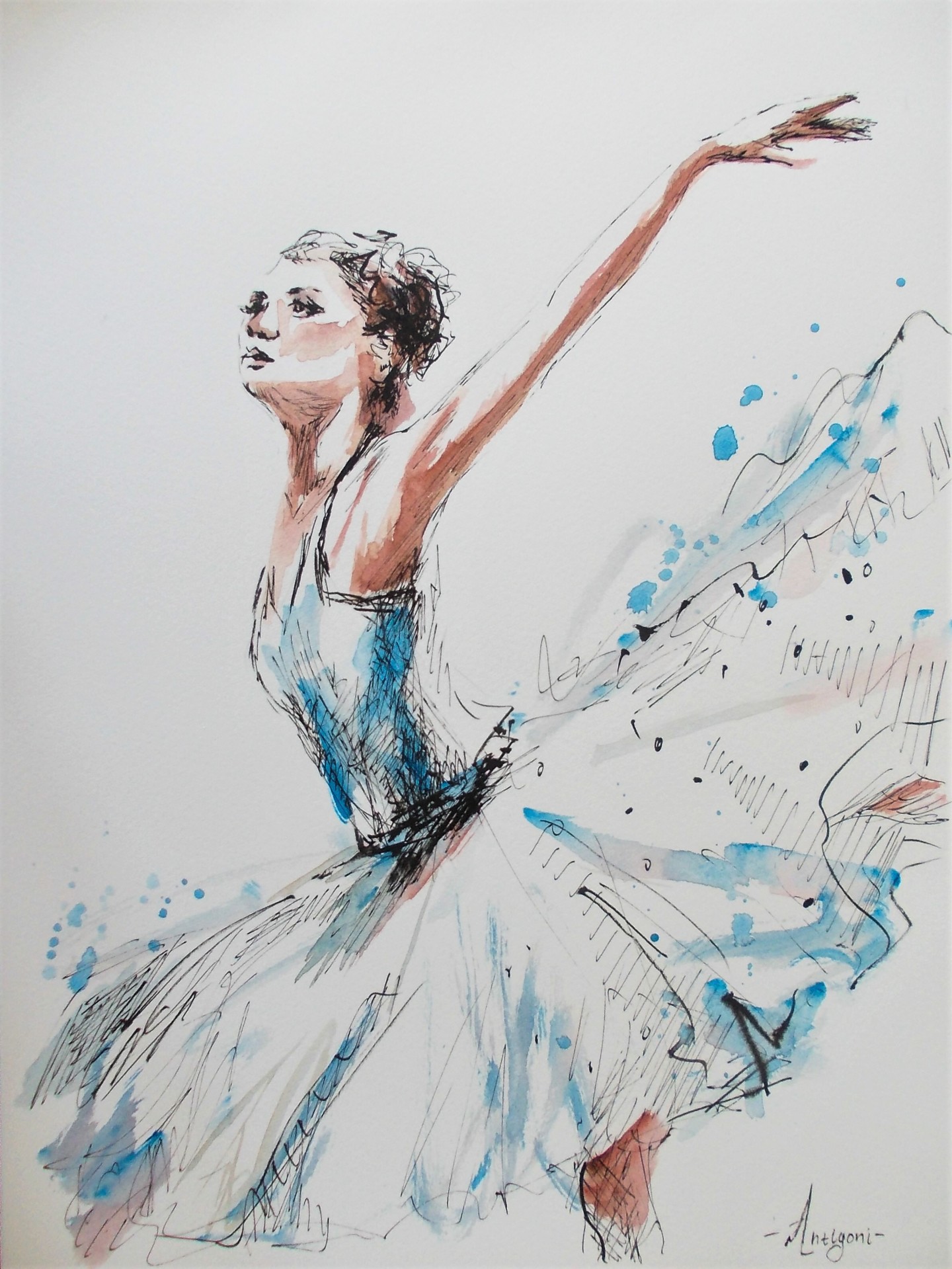 Ballerina Ink Drawing Series, Drawing by Antigoni Tziora Artmajeur