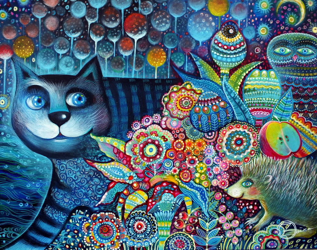 Indigo Chat, Painting by Oxana Zaika Artmajeur 
