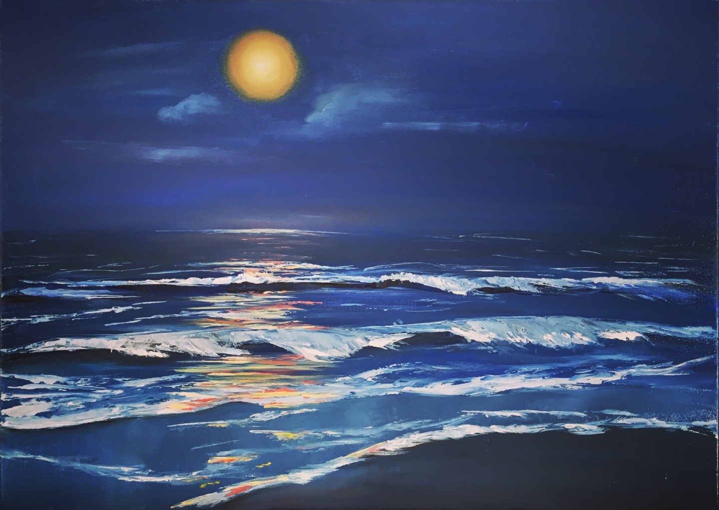 Romanticism of the night Atlantic ocean Painting by Artealegre By Yulia