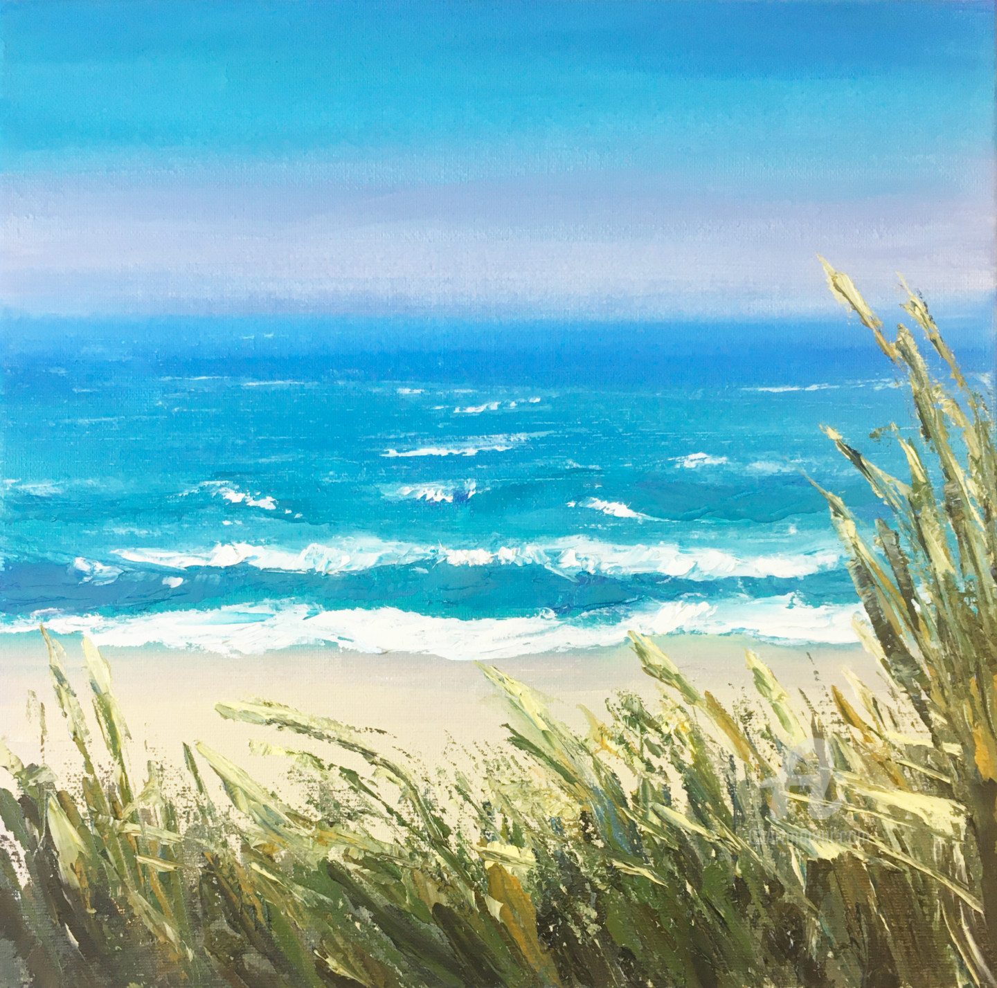 Seascape Painting Original Oil Art, Bl, Painting by Violetta Golden
